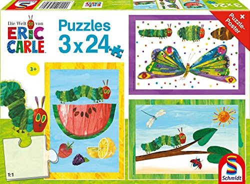 Schmidt Spiele Raupe-Kokon-Schmetterling, 3x24 Teile: Kinderpuzzle Die kleine Raupe Nimmersatt 3x24 Teile