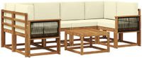 vidaXL Hoek loungeset 6 zitplaatsen Acacia hout Natuurlijk en crème