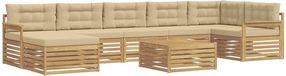 vidaXL Bank loungeset 7 places Acacia bois Blanc et Beige