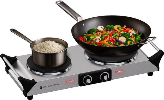 KitchenBrothers Elektrische Kookplaat - 2 Pits - 2500W - RVS