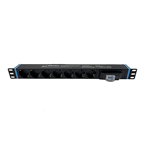 Infitronic - INSV1012 – 19 inch 7-voudige stekkerdoos stroomverdeler 1 HE met stroomonderbreker