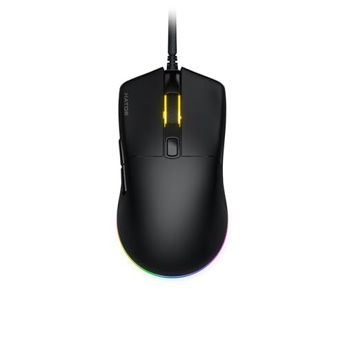 HATOR Pulsar 3 Gaming Muis, bedraad, 62g licht, symmetrisch, PixArt PMW3311, 12000 DPI, Optical Switches 100M, RGB, 1000Hz, Paracord Cable, PTFE Skates, Grip, 6 knoppen, USB-A, PC/Mac, FPS (Zwart)