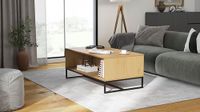 Inter Link - Salontafel met opbergruimte - Bijzettafel - Woonkamertafel - Ruime sofatafel - Metalen poten - Eiken colouri - 110 x 60 x 45 cm - Vivo