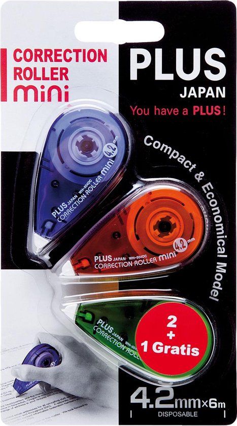 Plus Mini Correctieroller, 2 + 1 Gratis, Kleurenmix