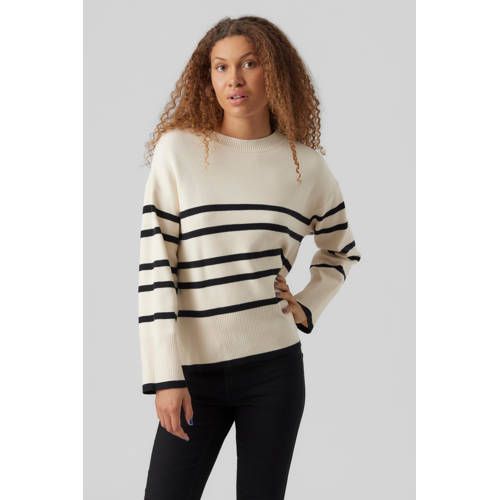 VERO MODA VMSABA Striped Fine Knit Sweater - Cream/Black