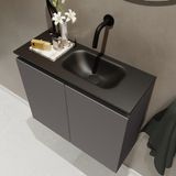 MONDIAZ TURE Fonteinset - 60x23x50cm - 0 kraangaten - 2 deuren - darkgrey mat - Wasbak rechts - Solid Surface Zwart FK75341429