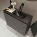 MONDIAZ TURE Fonteinset - 60x23x50cm - 0 kraangaten - 2 deuren - darkgrey mat - Wasbak rechts - Solid Surface Zwart FK75341429
