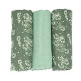 Trois Kilos Sept - Set met 3 babyluiers – Öko-Tex gecertificeerd – 70 x 70 cm – motief – groene bladeren