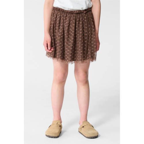 Shoeby korte tule plooirok met print - bruin