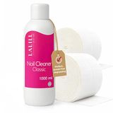 Lalill Nagelreiniger, 1000 ml, set – nagelreiniger – reinigingsdoekjes – 1000 pads, ontvetter voor gelnagels, hybride en borstel