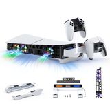 NexiGo Support horizontal mince pour PS5 avec station de recharge, ventilateur de refroidissement RGB silencieux amélioré, indicateur LED, blanc