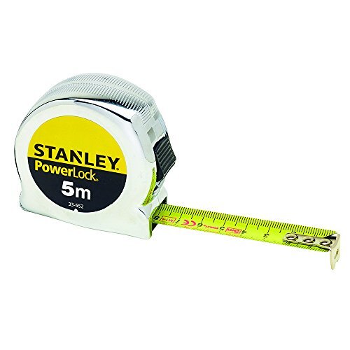 Stanley Bandmaat Micro Powerlock (5 m lengte, vastzetter, terugloop, riemclip, verchroomd, Mylar-beschermlaag) 0-33-552