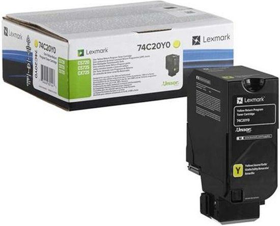 Lexmark 74C20Y0 Toner Cartridge - Yellow - 3,000 Page Yield - Compatible with CX725de, CX725dhe, CS725de, CS720de