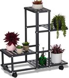 Merkloos Relaxdays plantenstandaard met wielen - metaal - 4 etages - zwart