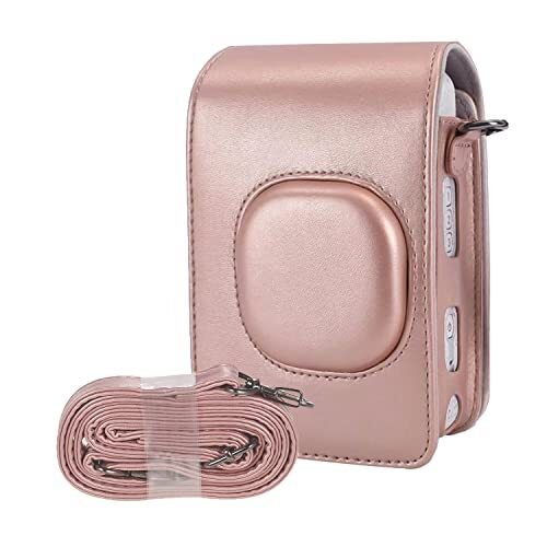 Generic Camera Draagtas Beschermende tas,Kleine PU Lederen Tas Cover Met Verstelbare Schouderband Voor Instax Mini LiPlay,Camera Accessoires (Rose Gold)