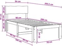 vidaXL Eenpersoonsbed met hoofdbord ROSTOCK Naturel 90 x 200 cm
