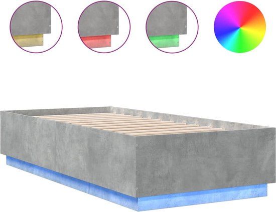 vidaXL Bedframe met LED-verlichting, bewerkt hout, betongrijs, 90x200 cm