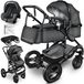 KIDUKU® 3 in 1 poussette Ensemble complet | Ensemble poussette combinée incl. Nacelle Poussette Siège auto pour bébé Sac à langer Chancelière | Pneus entièrement en caoutchouc Sac à langer Housse de pluie Table enfant ECE R129