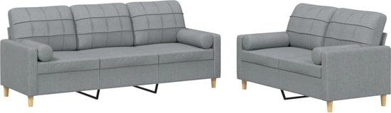 vidaXL 2-delige Loungeset met kussens stof lichtgrijs