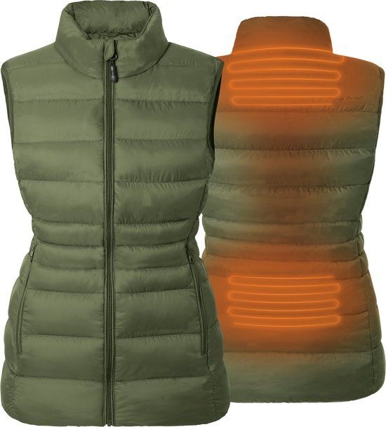 30SEVEN Verwarmde Mouwloze Vest - Slim Fit - Kaki - Extra Gevoerde Kraag - Super Power Technologie - Maat M