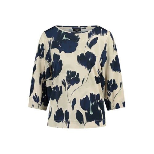 Claudia Sträter gebloemde blousetop donkerblauw