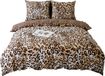 Linge de lit en satin, 220x200 cm, imprimé panthère, beige et marron