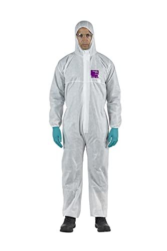 Ansell AlphaTec 1500 Model 138, bescherming tegen chemicaliën, rubberen trekkoorden, ritssluiting aan de voorkant, ademend SMS-materiaal, voor dames en heren, wit, maat XL (1 stuk)