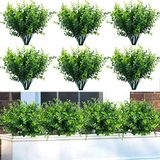 summer flower 10 stuks kunstmatige buxusstengels voor buiten, vervagen niet in de zon, plastic kunstplanten, nep gebladerte struiken groen voor tuin, kantoor, terras, bruiloft, boerderij
