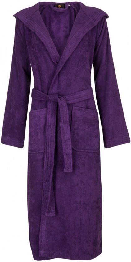 Badrock Dames badjas paars - badstof katoen - capuchon - maat S/M