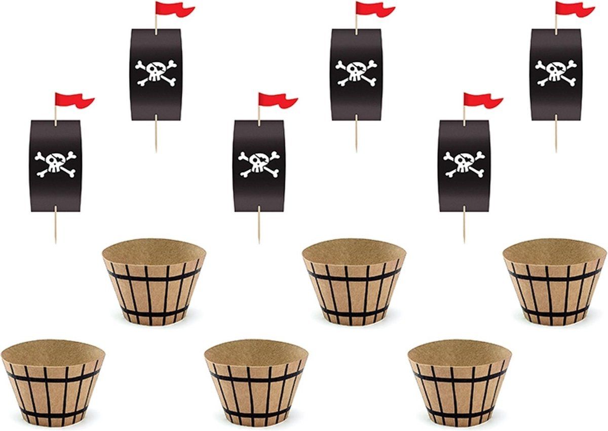 Partydeco - Piratenfeest cupcake set - Decoratie > Taartdecoraties