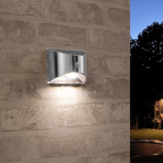 LedKoning Solar wandlamp Flint RVS met bewegingsmelder op zonne energie