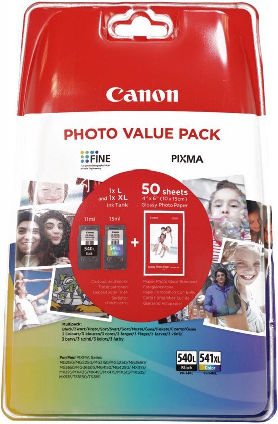 Canon PG-540L / CL-541XL - Inktcartridges - Zwart en Kleur + Gratis fotopapier