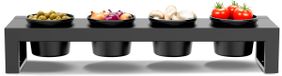 Cozze® toppingstation met 4 bakjes – voor pizza & BBQ – ophangen aan Cozze® raster/Elements of op tafel – zwart mat