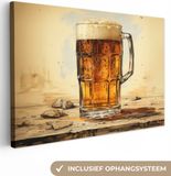 OneMillionCanvasses Canvas schilderij 140x90 cm - Vintage Bier Print - Wanddecoratie