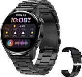 DrPhone ModelX5 - Montre connectée en métal 46mm - A-GPS - Sport Homme - Écran tactile - Messages - Appel Bluetooth + Bracelet en silicone supplémentaire - Noir