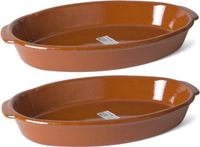 Gerimport Assiette à tapas - 3x pièces - 44 cm - grès - marron - plat de service - plat à four