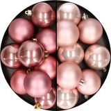 Merkloos / Sans marque Kaemingk B.V. 24x stuks kunststof kerstballen mix van lichtroze en oudroze 6 cm