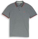 Tom Tailor Piqué poloshirt met logo-print - Maat XXL - greyish green two tone pique