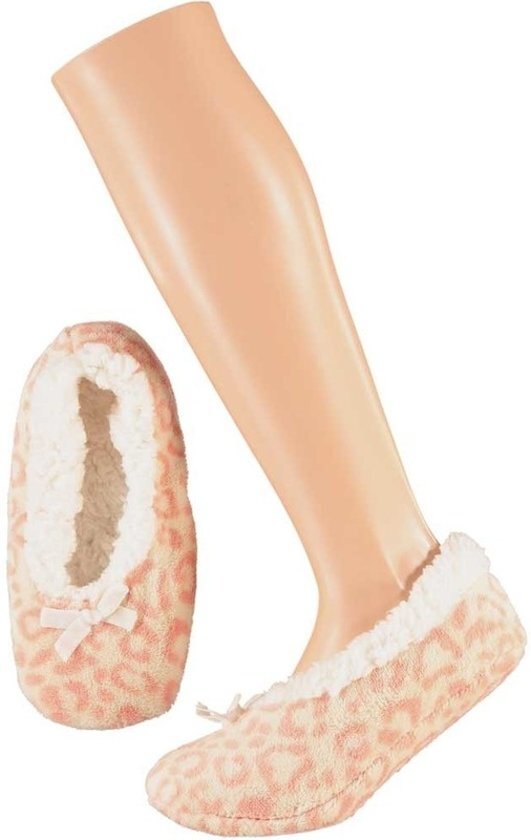Apollo Meisjes ballerina pantoffels/sloffen luipaard roze maat 28-30