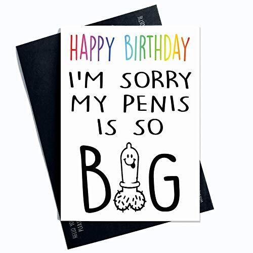Peachy Antics Verjaardagskaart, opschrift"Sorry My Penis Is So Big Card", verjaardagskaart, grappige kaart voor vriendin, Valentijnsdagkaart PC80