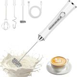 NEUTYPECHIC Elektrische melkopschuimer cappuccino met 3 melkopschuimers van roestvrij staal, 3 snelheden, draagbare hand-melkopschuimer, oplaadbaar, USB, voor koffie, latte, cappuccino (wit)