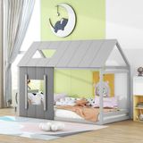 Ropilly Kinderbed 90x200cm huisvorm grenenhout MDF donkergrijs lichtgrijs