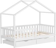 ML-Design Kinderbed Huisbed 80x160 cm Wit Hout met 2 Laden en Dak