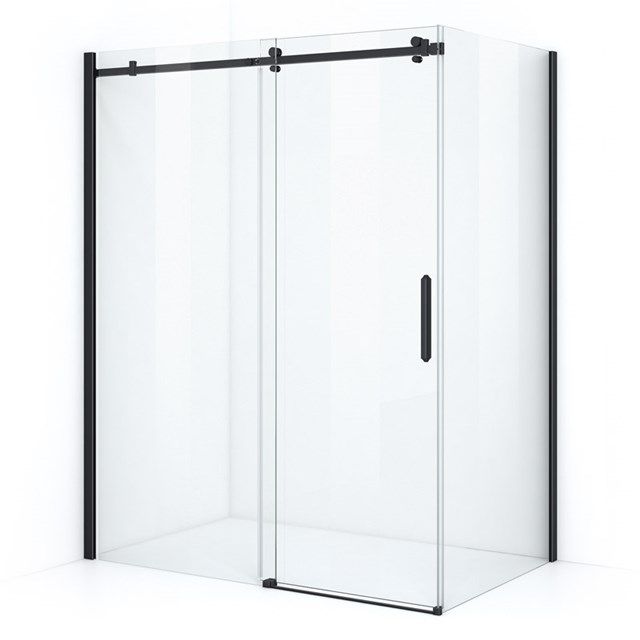 Maxaro Douchecabine Mat Zwart Crystal Allure 150x100cm met Schuifdeur Vierkant Rollersysteem