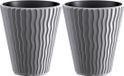 Prosperplast Plantenpot/bloempot Sand Waves - 2x - buiten/binnen - kunststof - steengrijs - D35 x H38 cm - met binnenpot
