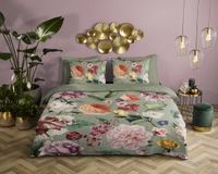 Descanso Dekbedovertrek Fiori Bloemen Groen 2-Persoons 200x200/220 cm Katoen Satijn