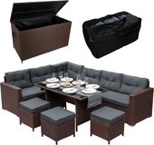 MonsterShop Jardí Rattan Hoekset met Opbergbox - Bruin - 9-zits - UV-bestendig