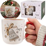 sarcia.eu VICREG SPÓŁKA Z OGRANICZONĄ ODPOWIEDZIALNOŚCIĄ Witte Kerstmok van Porselein met Oor en Belmotief – Verpakt in een Cadeauverpakking 320 ml