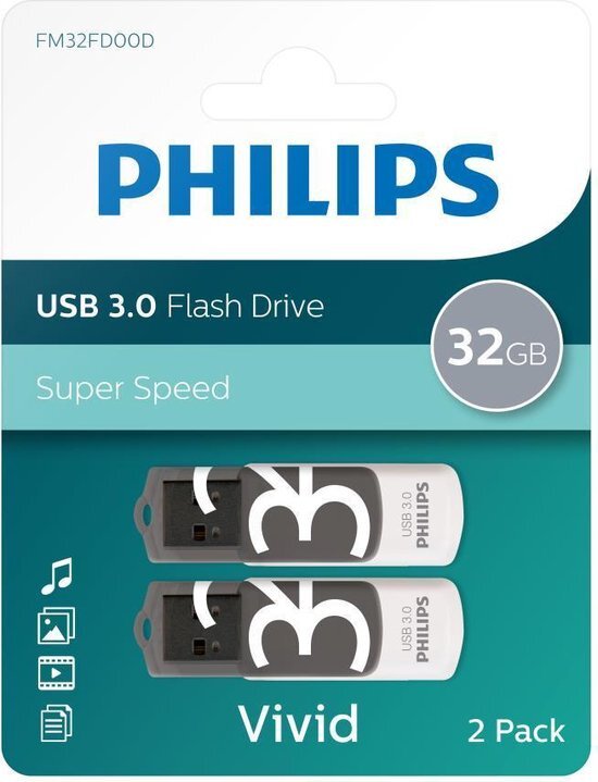 Philips FM32FD00D - USB 3.0 32GB - Vivid - Grijs - 2 stuks