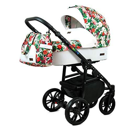 Lux4Kids Kinderwagen 3 in 1 complete set met autostoeltje Isofix babybad babydrager Buggy Colorlux Black van ChillyKids Small Roses 2in1 zonder autostoel